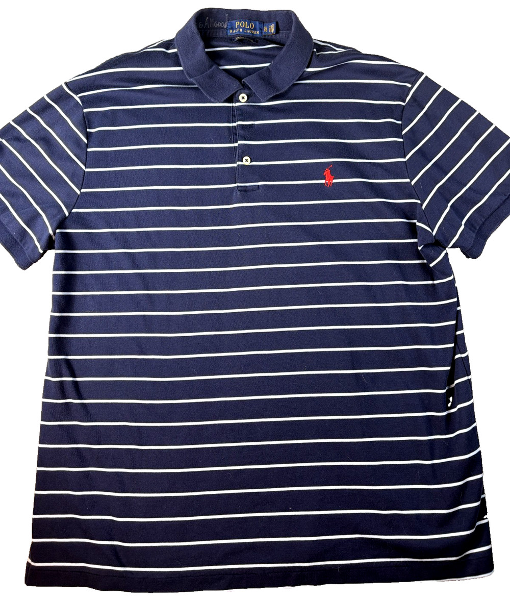 Polo Ralph Lauren Men's XL Custom Slim Fit Striped Short Sleeve Polo Shirt Blue